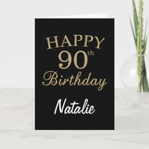 Black and Gold Glitter 90th Birthday Card Karte