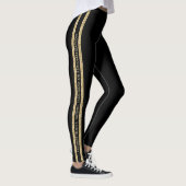 Black and Gold Glitter Custom Text Athletic Stripe Leggings (Rechts)