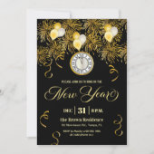 Black and Gold Glitter New Year's Eve Party  Einladung (Vorderseite)