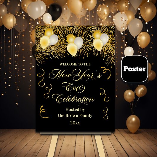 Black and Gold Glitter New Year's Eve Party  Poster