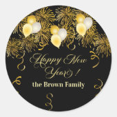 Black and Gold Glitter New Year's Eve Party Runder Aufkleber (Vorderseite)
