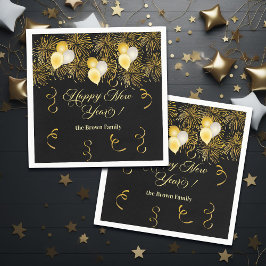 Black and Gold Glitter New Year's Eve Party Serviette