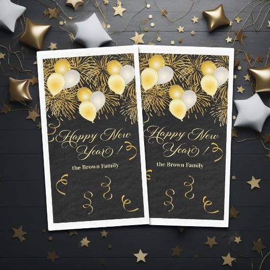 Black and Gold Glitter New Year's Eve Party  Serviette