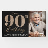 Black and Gold Glitter Numeral 90th Birthday  Banner (Horizontal)