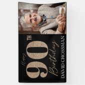 Black and Gold Glitter Numeral 90th Birthday  Banner (Vertikal)