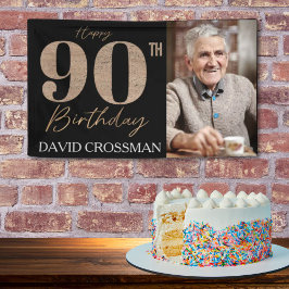 Black and Gold Glitter Numeral 90th Birthday  Banner