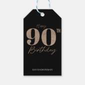 Black and Gold Glitter Numeral 90th Birthday Geschenkanhänger (Vorderseite)