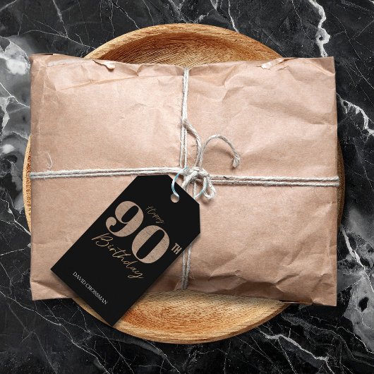 Black and Gold Glitter Numeral 90th Birthday Geschenkanhänger
