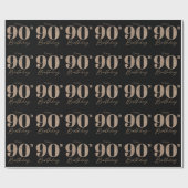 Black and Gold Glitter Numeral 90th Birthday Geschenkpapier (Flach)