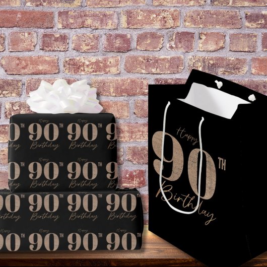 Black and Gold Glitter Numeral 90th Birthday  Geschenkpapier