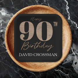 Black and Gold Glitter Numeral 90th Birthday Pappteller