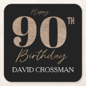 Black and Gold Glitter Numeral 90th Birthday  Rechteckiger Pappuntersetzer (Vorderseite)