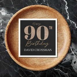 Black and Gold Glitter Numeral 90th Birthday Serviette