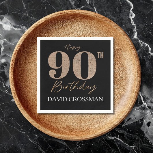 Black and Gold Glitter Numeral 90th Birthday  Serviette