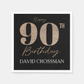 Black and Gold Glitter Numeral 90th Birthday Serviette (Vorderseite)