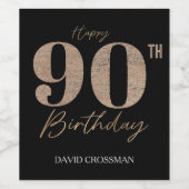 Black and Gold Glitter Numeral 90th Birthday Weinetikett (Einzelnes Label)