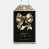 Black and Gold Glittered Bow Christmas Geschenkanhänger (Rückseite)