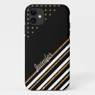 Black and Gold Glittery Custom iPhone 5S Fall 11 Hülle
