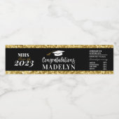 Black and Gold Glitzer 2023 Abschluss Custom Wasserflaschenetikett (Einzelnes Label)