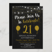 Black and Gold Glitzer 21. Geburtstag Einladung (Vorne/Hinten)