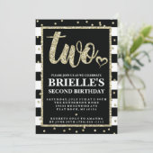 Black and Gold Glitzer 2. Geburtstag Einladung (Stehend Vorderseite)