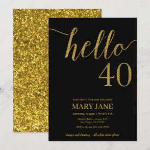 Black and Gold Glitzer 40. Geburtstag Einladung
