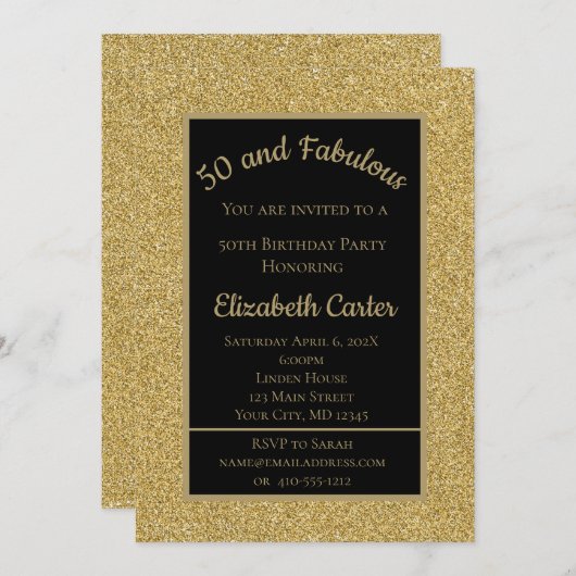 Black and Gold Glitzer 50 und fabelhafter Geburtst (Vorne/Hinten)