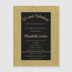 Black and Gold Glitzer 50 und fabelhafter Geburtst Magnetkarte
