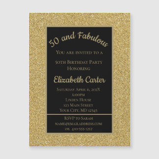 Black and Gold Glitzer 50 und fabelhafter Geburtst Magnetkarte