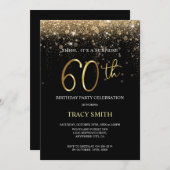 Black and Gold Glitzer 60. Überraschung Geburtstag Einladung (Vorne/Hinten)
