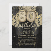 Black and Gold Glitzer 80. Geburtstag Einladung (Vorderseite)