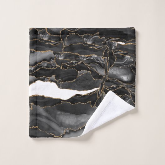 Black and Gold Glitzer Agate Badhandtuch Set (Waschlappen)