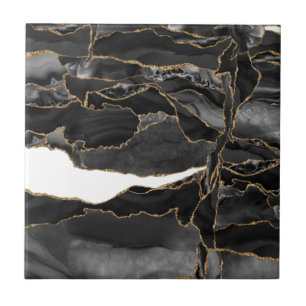 Black and Gold Glitzer Agate Fliese