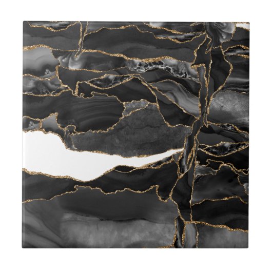 Black and Gold Glitzer Agate Fliese (Vorderseite)