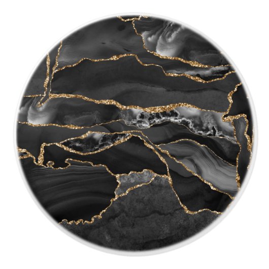 Black and Gold Glitzer Agate Keramikknauf (Vorderseite)
