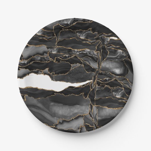 Black and Gold Glitzer Agate Pappteller (Vorderseite)