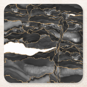 Black and Gold Glitzer Agate Rechteckiger Pappuntersetzer