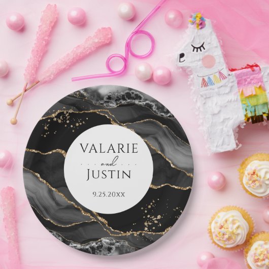 Black and Gold Glitzer Agate Wedding Paper Teller (Party)