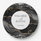 Black and Gold Glitzer Agate Wedding Paper Teller (Vorderseite)