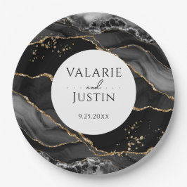 Black and Gold Glitzer Agate Wedding Paper Teller