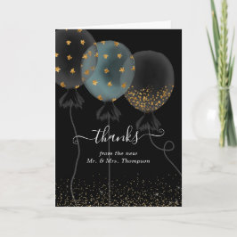 Black and Gold Glitzer Balloon Wedding Dankeskarte