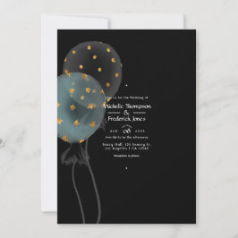 Black and Gold Glitzer Balloon Wedding Einladung