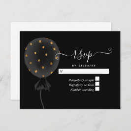 Black and Gold Glitzer Balloon Wedding RSVP Karte