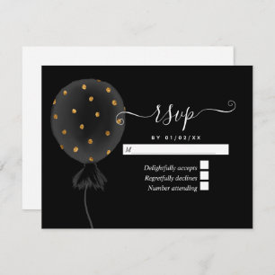 Black and Gold Glitzer Balloon Wedding RSVP Karte