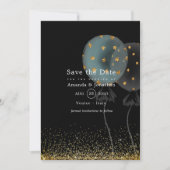 Black and Gold Glitzer Balloon Wedding Save The Date (Vorderseite)
