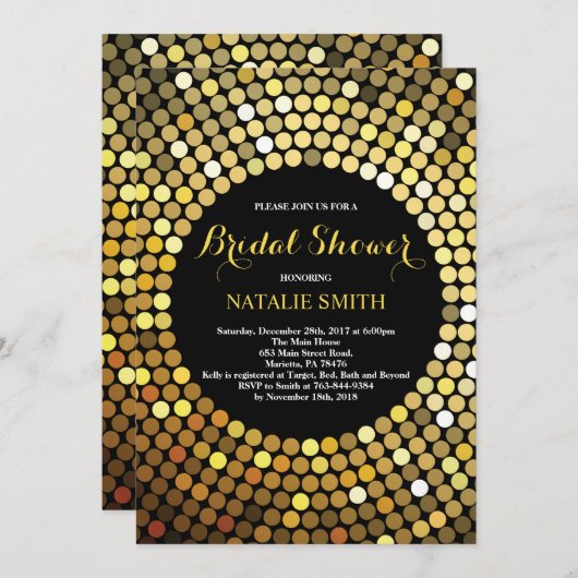 Black and Gold Glitzer Bridal Dusche Einladung (Vorne/Hinten)