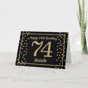 Black and Gold Glitzer Confetti Card zum 74. Gebur Karte