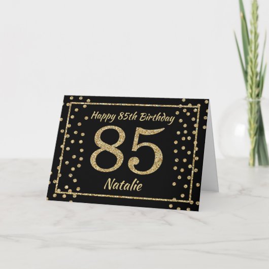 Black and Gold Glitzer Confetti Card zum 85. Gebur Karte (Vorderseite)