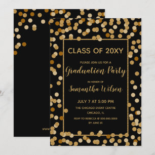 Black and Gold Glitzer Confetti Graduation Party Einladung