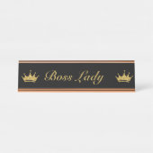 Black and Gold Glitzer Crown Fun Royal Boss Lady Schreibtischnamensplakette (Vorderseite )
